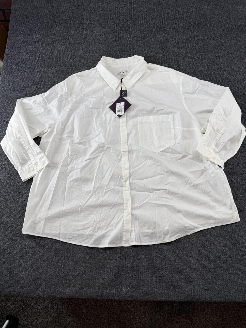 Ava & Viv Shirt Womens 3X White Button Up Collared Tunic Long Sleeve Stretch